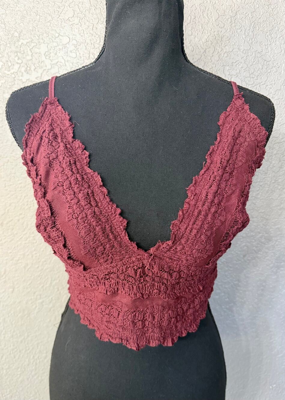 Free People FP One Sz XL Lace Burgundy Bralette Ruched Stretch